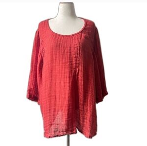 Flax Red Linen Womens gauze Lagenlook Tunic Top Size Plus Size 1G(18/20)